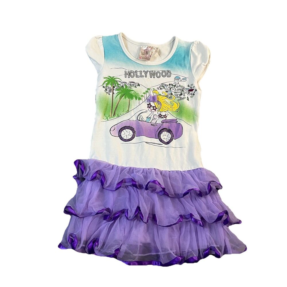 Beautees Purple Tutu Hollywood Girl Car Dress Toddler Size 2T Cap Sleeve